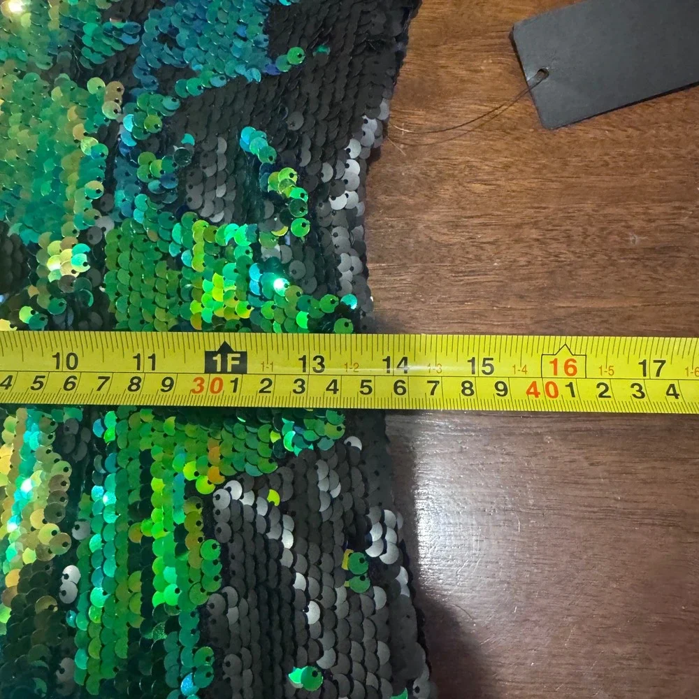 Guess Sequin Off Shoulder Mini Dress Black Green Teal Sz S NWT Holiday Mermaid